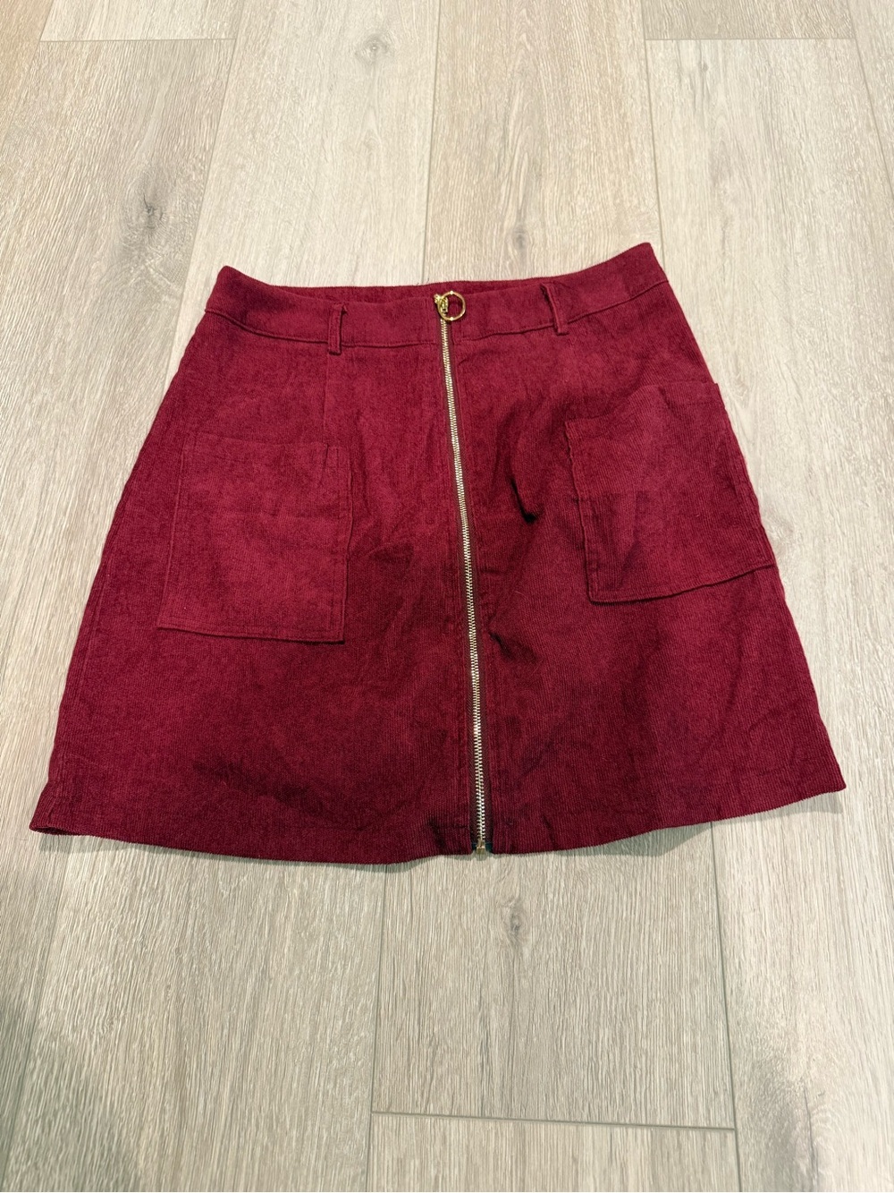 SHEIN Burgundy Front-Zip A-Line Mini Skirt